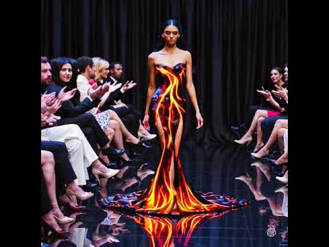 #runwayfashion of Walking Fire: Lava Dress Turns Heads 🔥🌋 #eveningwear #lava