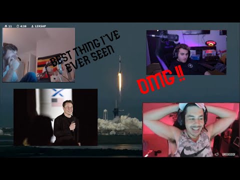 Streamers react to: SPACE X NASA AMERICAN LAUNCH ft GreekGodX Forsen Fedmyster and others .